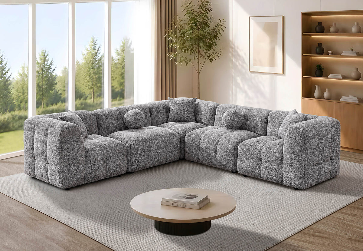 Best Quality Grey Bouclé Fabric 5-Piece Modular Sectional Sofa Set – SE20-3C2A