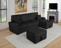 Best Quality SE41-4PC 4 pc Black wide corduroy fur fabric sectional sofa with pop up sleep area and chaise with storage ottoman USB plugs