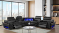 7 pc Nova black faux leather power motion sectional sofa with pop up bar refrigerator bluetooth and LED