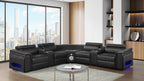 7 pc Nova black faux leather power motion sectional sofa with pop up bar refrigerator bluetooth and LED