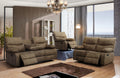 Mc-Ferran SF1008-2PC 2 pc townsend brown textured fabric with accented piping trim reclining sofa and love seat set drop down table back on sofa