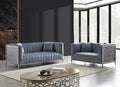 Mc-Ferran SF1019-2PC 2 pc grey channel tufted fabric and silver accented metal design ends modern sofa and love seat set
