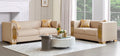 Mc Ferran Brittany Cream Leather-Like Fabric Square Arms Modern Mid-Century 2-Piece Sofa and Love Seat Set with Gold Trim Accents – SF2001