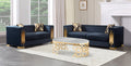 SF2003 2 pc Darby home brittany black velvet fabric square arms gold trim accents modern mid-century sofa and love seat set