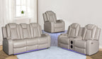 Mc Ferran Sheila Beige Premium Leather Air 2-Piece Power Reclining Sofa and Love Seat Set with USB, LED and Bluetooth Speakers – SF2827-2PC