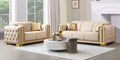 Mc Ferran Townsend Cream Leather-Like Fabric Tufted Arms Modern 2-Piece Sofa and Love Seat Set with Gold Trim Accents – SF3001
