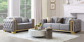 SF3002 2 pc Darby home Townsend grey linen like fabric tufted arms gold trim accents modern sofa and love seat set
