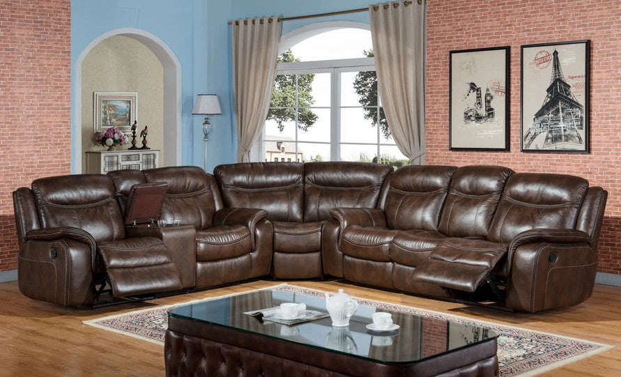 Mc Ferran SF3739-3PC 3 pc Red barrel studio hattie premium hand rubbed leather aire baseball stitching and recliner ends sectional sofa