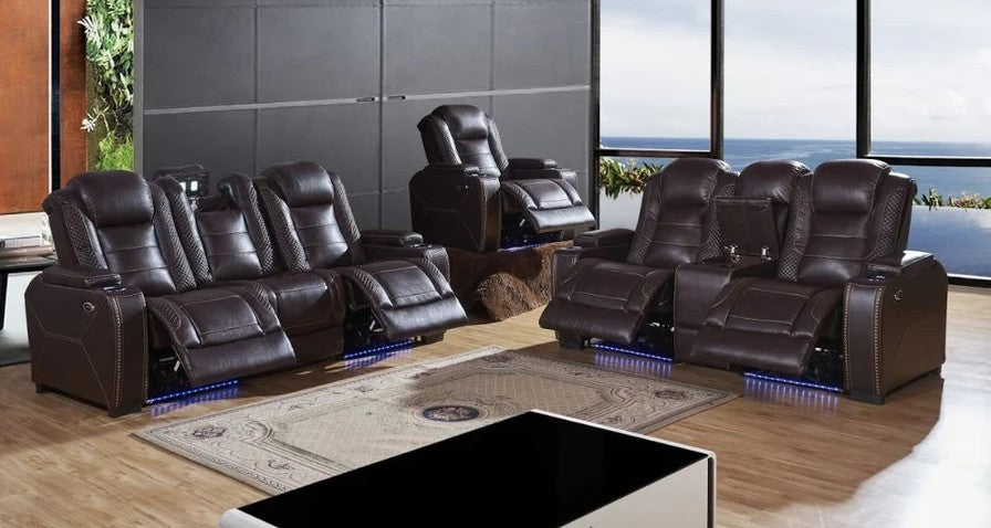 Mc-Ferran SF3817-2PC 2 pc Starla brown premium leather air power reclining sofa and love seat set