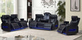 Mc Ferran Fortuner Black Leather Aire 2-Piece Power Reclining Sofa and Love Seat Set with Power Headrests and LED Lighting – SF5868-2PC