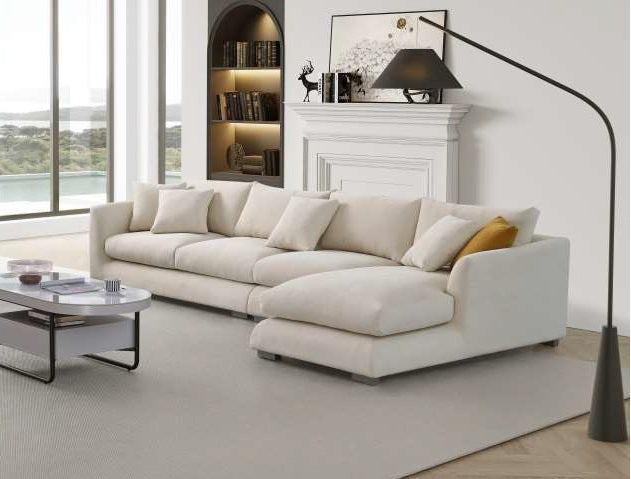 SF777 3 pc Glamour beige fabric sectional sofa with chaise