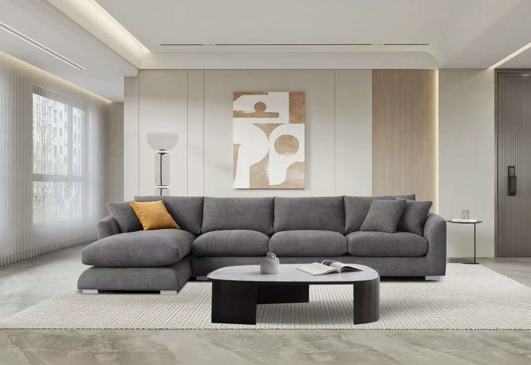 Mc Ferran Glamour Dark Grey Fabric 3-Piece Sectional Sofa with Chaise – SF778