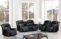 Mc-Ferran SF8023-2PC 2 pc Black leather aire power reclining sofa and love seat set accented piping trim