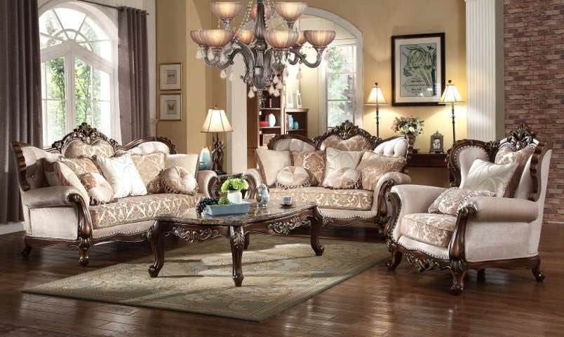 Mc Ferran Bridgette Multi-Tone Fabric 2-Piece Sofa and Love Seat Set with Wood Trim – SF8900