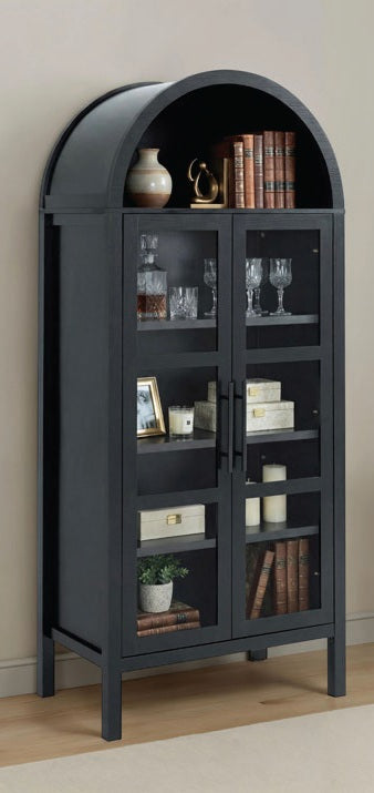 SL-AC8001BK Gateshead black finish wood arched top curio cabinet with glass doors