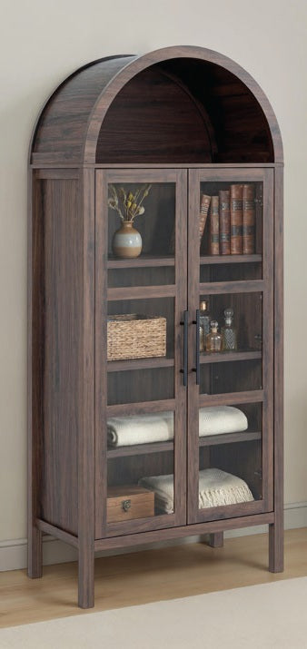 SL-AC8001WN Gateshead walnut finish wood arched top curio cabinet with glass doors