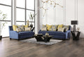 SM2274 2 pc Canora grey lovelle west brompton navy velvet like fabric sofa and love seat set yellow pillows
