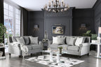 SM2673 2 pc Giovanni light gray linen like fabric sofa and love seat set nail head trim