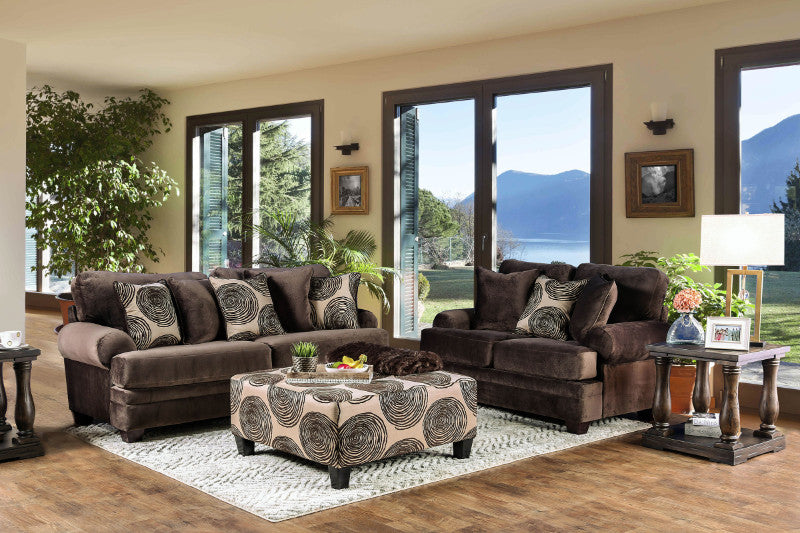 SM5142BR 2 pc Bonaventura brown plush microfiber sofa and love seat set