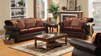 SM6107N 2 pc Franklin burgundy leatherette dark cherry wood trim traditional sofa and love seat set