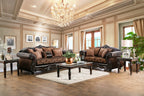 SM6404 2 pc elpis brown fabric traditional sofa and love seat set with dark cherry wood trim