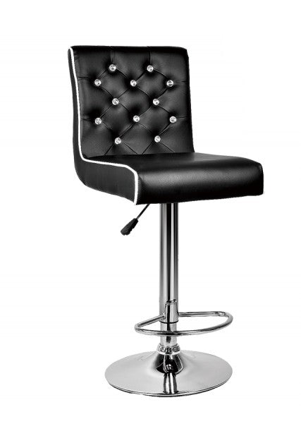 Best master ST8226-BK Black faux leather crystal button tufted chrome modern adjustable height bar stool