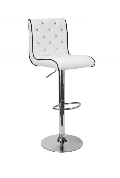 Best master ST8226-WH White faux leather crystal button tufted chrome modern adjustable height bar stool