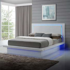 Sapphire White High Gloss Finish Wood 4-Piece Modern Queen Bedroom Set with LED & Under Bed Lighting – 00-2643-4PC