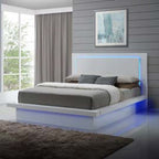 Sapphire White High Gloss Finish Wood 4-Piece Modern Queen Bedroom Set with LED & Under Bed Lighting – 00-2643-4PC