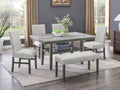 30066-3-6PC 6 pc Selena grey finish wood grey faux marble top modern dining table set with bench