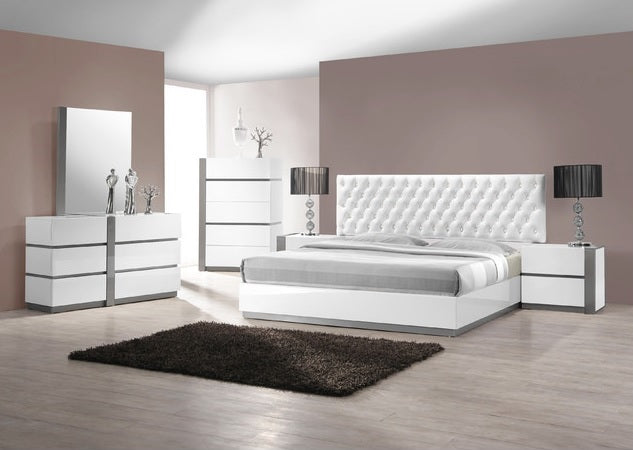 Best Master Seville 4 pc seville modern style white lacquer finish wood queen bedroom set