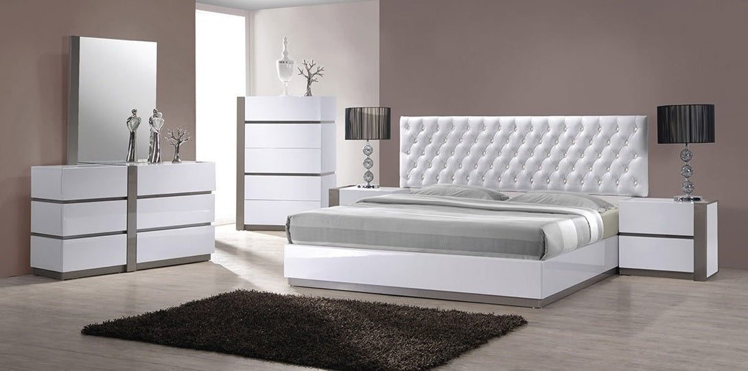 Best Master Seville 4 pc seville modern style white lacquer finish wood queen bedroom set