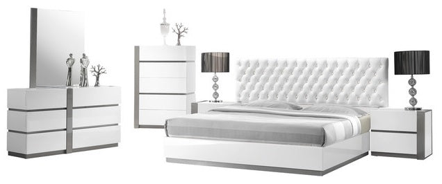 Best Master Seville 4 pc seville modern style white lacquer finish wood queen bedroom set