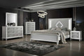 00-1583-4PC 4 pc Stardust white finish wood sparking fabric padded headboard with LED lighting queen bed set