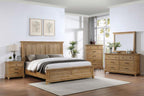 00-3907-4PC 4 pc Sunstone honey oak finish wood rustic paneled headboard queen bed set