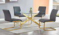 Best Master Aleshire 5-Piece 47" Round Glass & Gold Finish Dining Set with Grey Chairs – T01GLD-GY-5PC