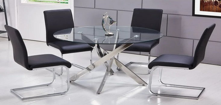 Best master T01SS-BK-5PC 5 pc 47" round glass and stainless steel modern dining table set orren ellis aleshire