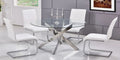Best master T01SS-WH-5PC 5 pc 47" round glass and stainless steel modern dining table set orren ellis aleshire