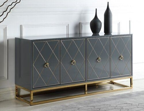 Best Master T1943GY Everly quinn schaible grey high gloss finish wood and gold metal accents sideboard server cabinet