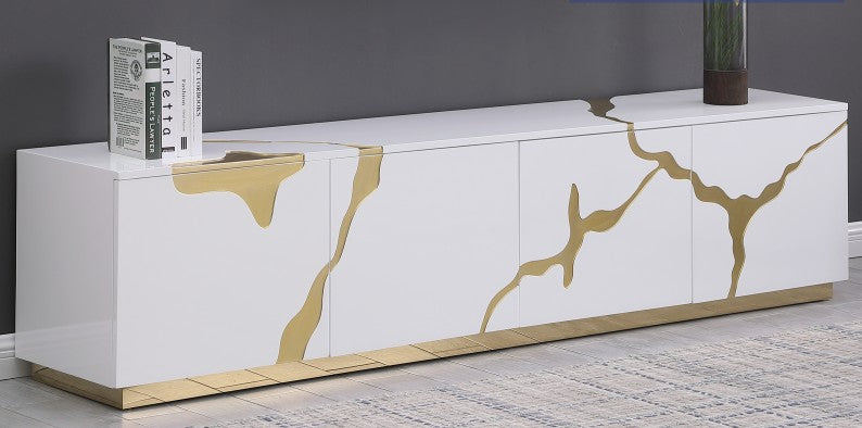 Best Master T1945WH-TV Rahshon white with gold high gloss finish wood TV stand cabinet