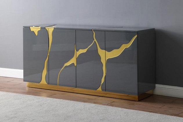 Best Master T1945GY Everly quinn wantaugh grey with gold high gloss finish wood sideboard server cabinet