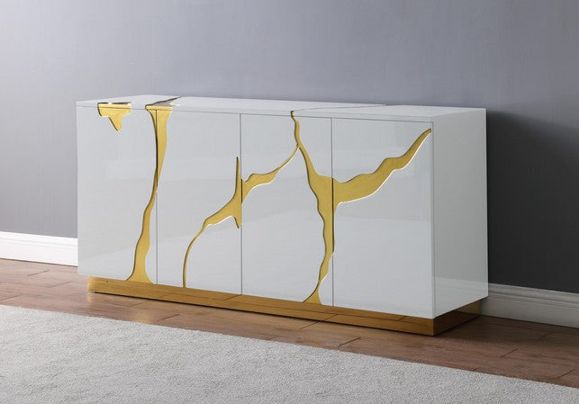 Best Master T1945WH Everly quinn wantaugh white with gold high gloss finish wood sideboard server cabinet