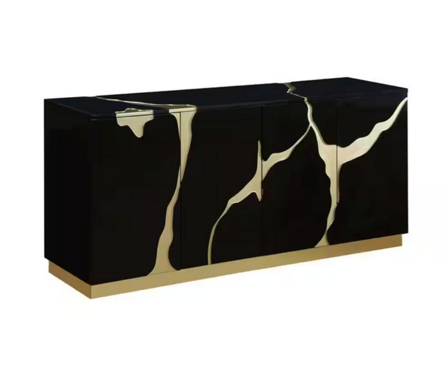 Best Master T1945BK Sanford black with gold high gloss finish wood 66" sideboard server cabinet