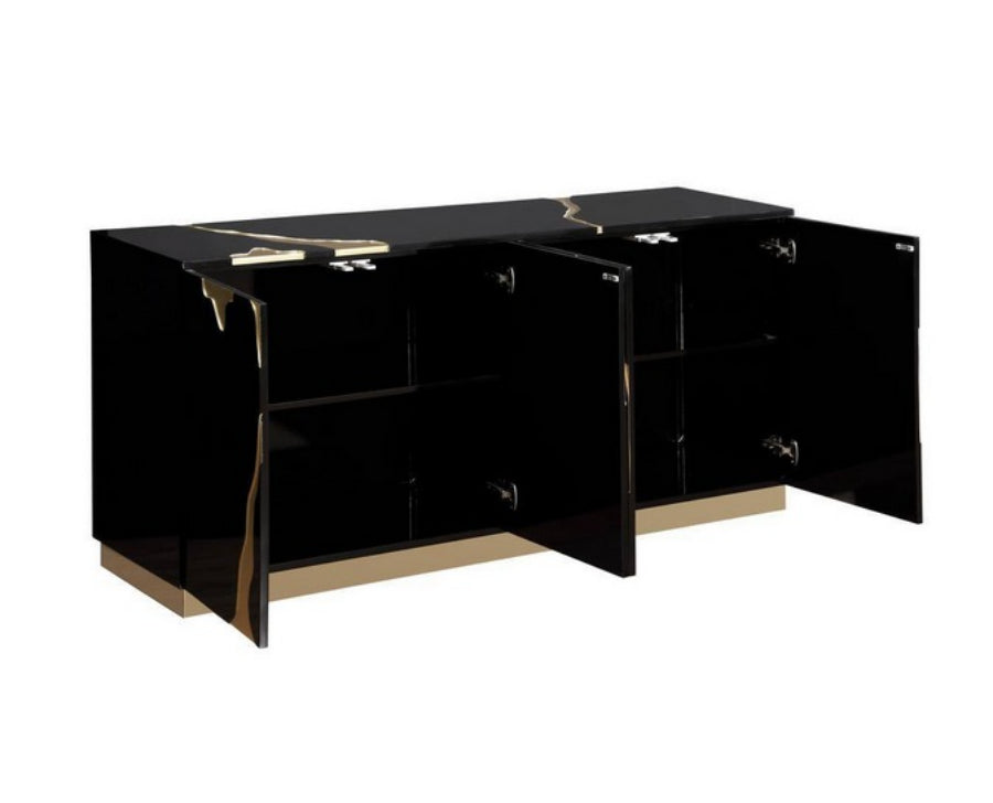Best Master T1945BK Sanford black with gold high gloss finish wood 66" sideboard server cabinet