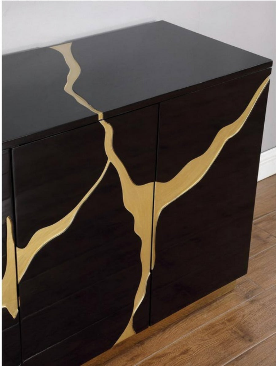Best Master T1945BK Sanford black with gold high gloss finish wood 66" sideboard server cabinet