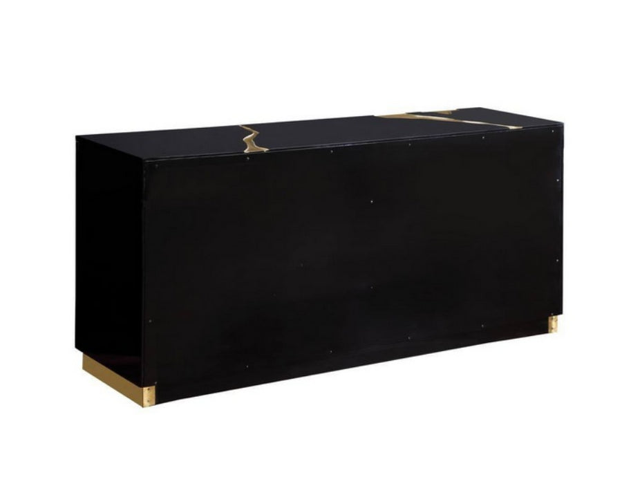 Best Master T1945BK Sanford black with gold high gloss finish wood 66" sideboard server cabinet