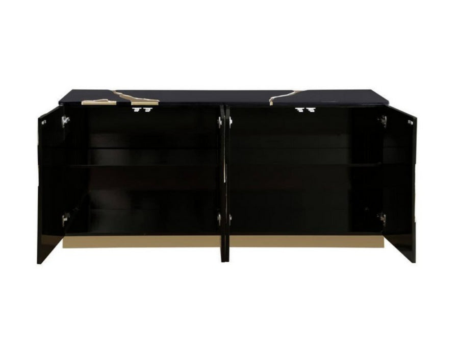 Best Master T1945BK Sanford black with gold high gloss finish wood 66" sideboard server cabinet