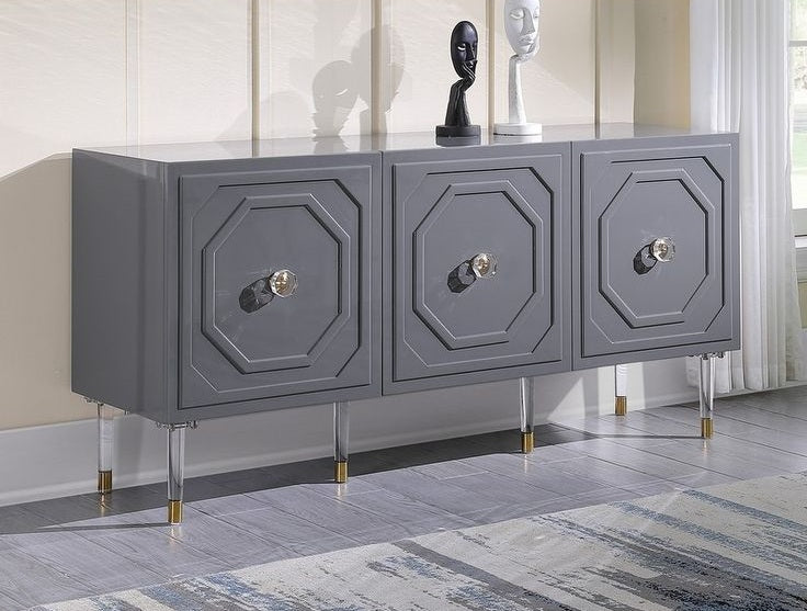 Best Master T1948GY Quentin grey with gold tipped acrylic leg accents high gloss finish wood sideboard server cabinet