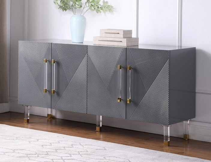 Best Master T1951GY Everly quinn ekstrom grey high gloss finish wood gold tip acrylic legs sideboard server cabinet