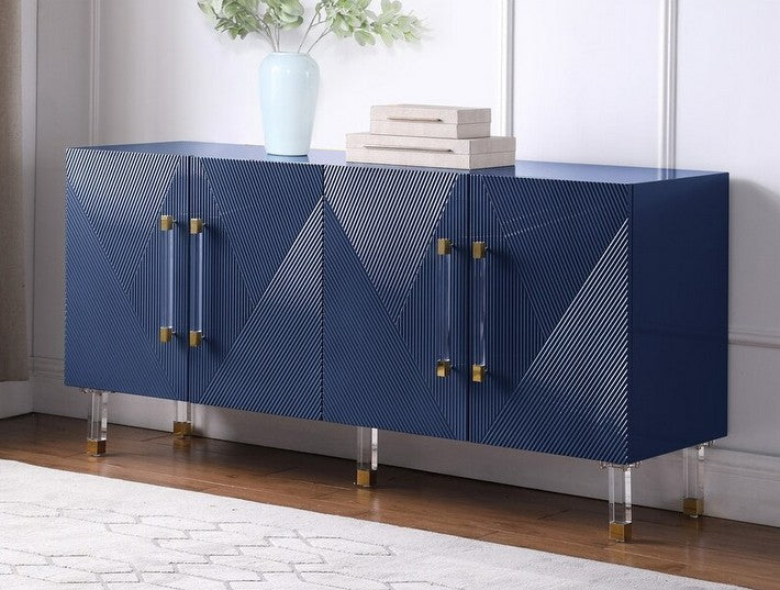 Best Master T1951NV Everly quinn ekstrom navy blue high gloss finish wood gold tip acrylic legs sideboard server cabinet